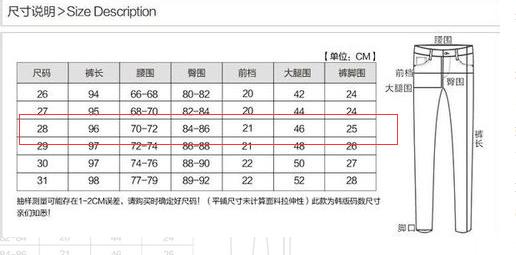 裤子均码尺码表