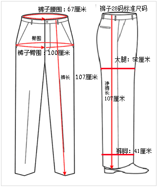 裤子28码尺码图