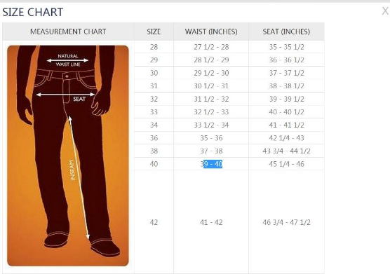 美国裤子尺码表