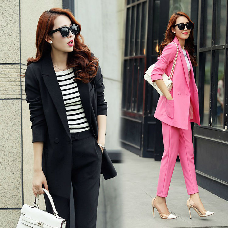 女士西装穿着有哪些讲究：秋装新款韩版女装休闲两件套显瘦大码西装外套